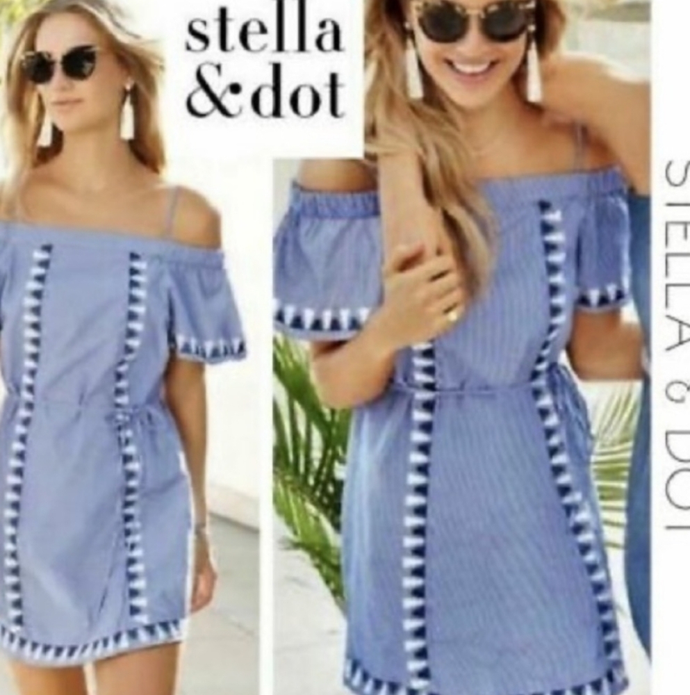 STELLA & DOT Beach Kai Emboidered Boho Cottagecore Stripe Cover Up L/XL